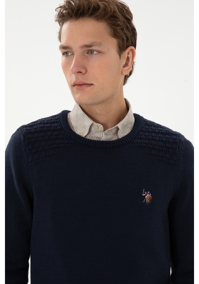 U.S. Polo Assn. Erkek Slim Fit Bisiklet Yaka Lacivert Kazak 50314975-VR033
