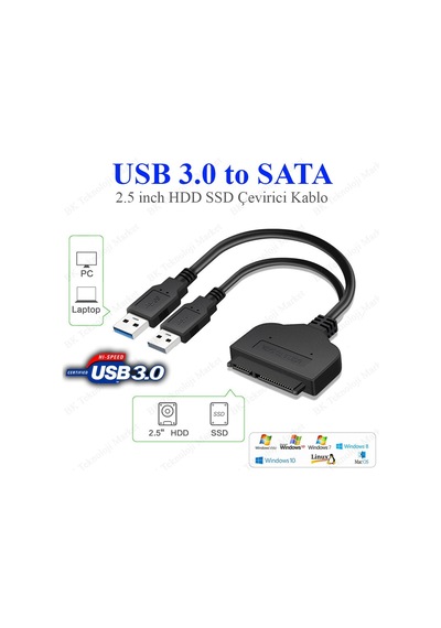 Usb 3.0 To 2.5 Inç Sata Hdd Ssd Çevirici Veri Kurtarma Kablosu