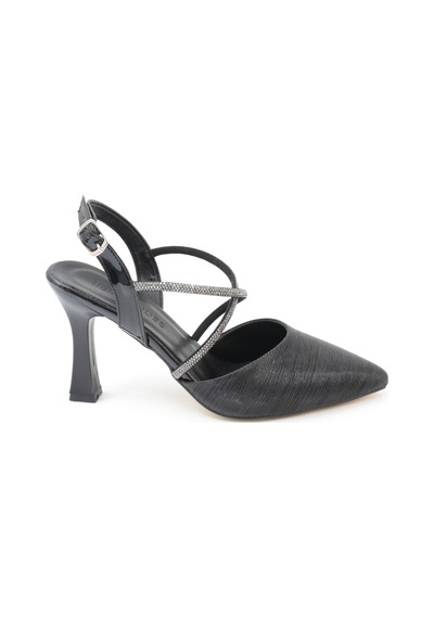 Nesilshoes Nesil Shoes Tam 182 Siyah Simli Topuklu Kadın Sandalet