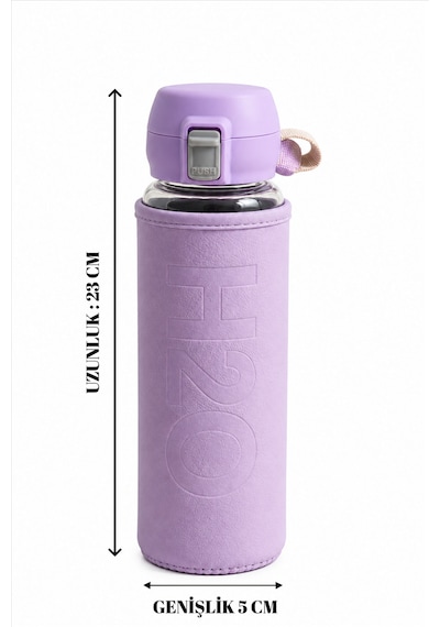 H2o Pastel Renk Kılıflı Kilit Kapaklı 500 Ml Cam Matara Sızdırmaz Ofis Ve Spor İçin Koruyucu Kılıflı Cam Suluk Mor