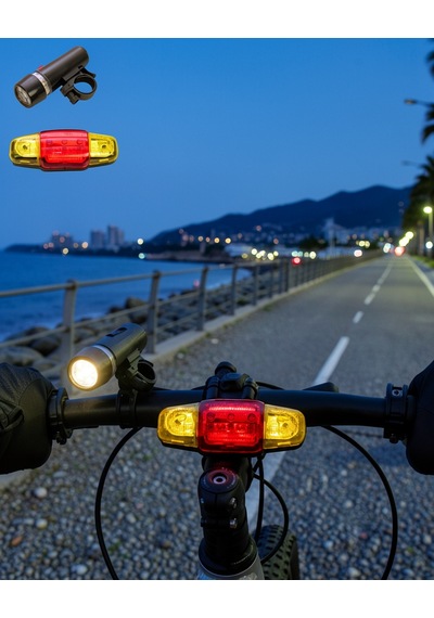 Bisiklet Far Seti Gece Kullanımı İçin Led Ön Arka Işık Siyah