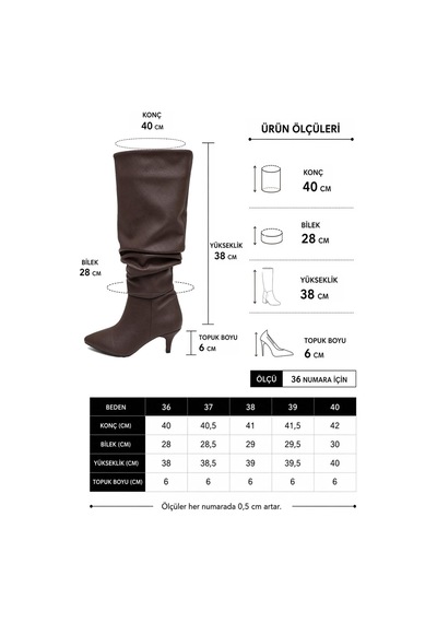 Asmi Shoes Kadın Tima Kahverengi 6 Cm Topuklu Körüklü Sivri Burun Çivi Topuk Çizme