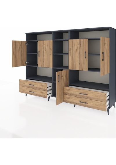 Hyperion Dolap 12 Raflı 4 Çekmeceli 5 Kapaklı 220x44x163 Antrasit Antrasit-çam