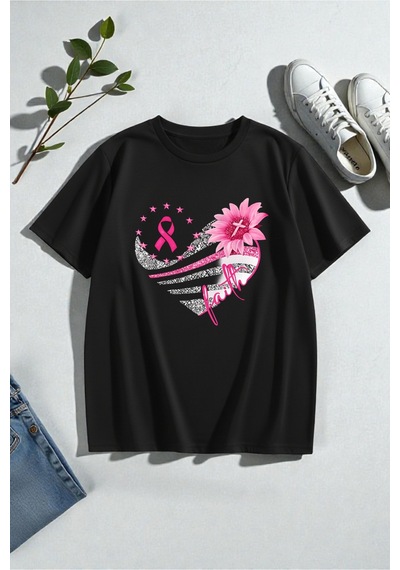 Uyguntarz Unisex Kalpli Kurdele Baskılı Tasarım Tshirt Siyah