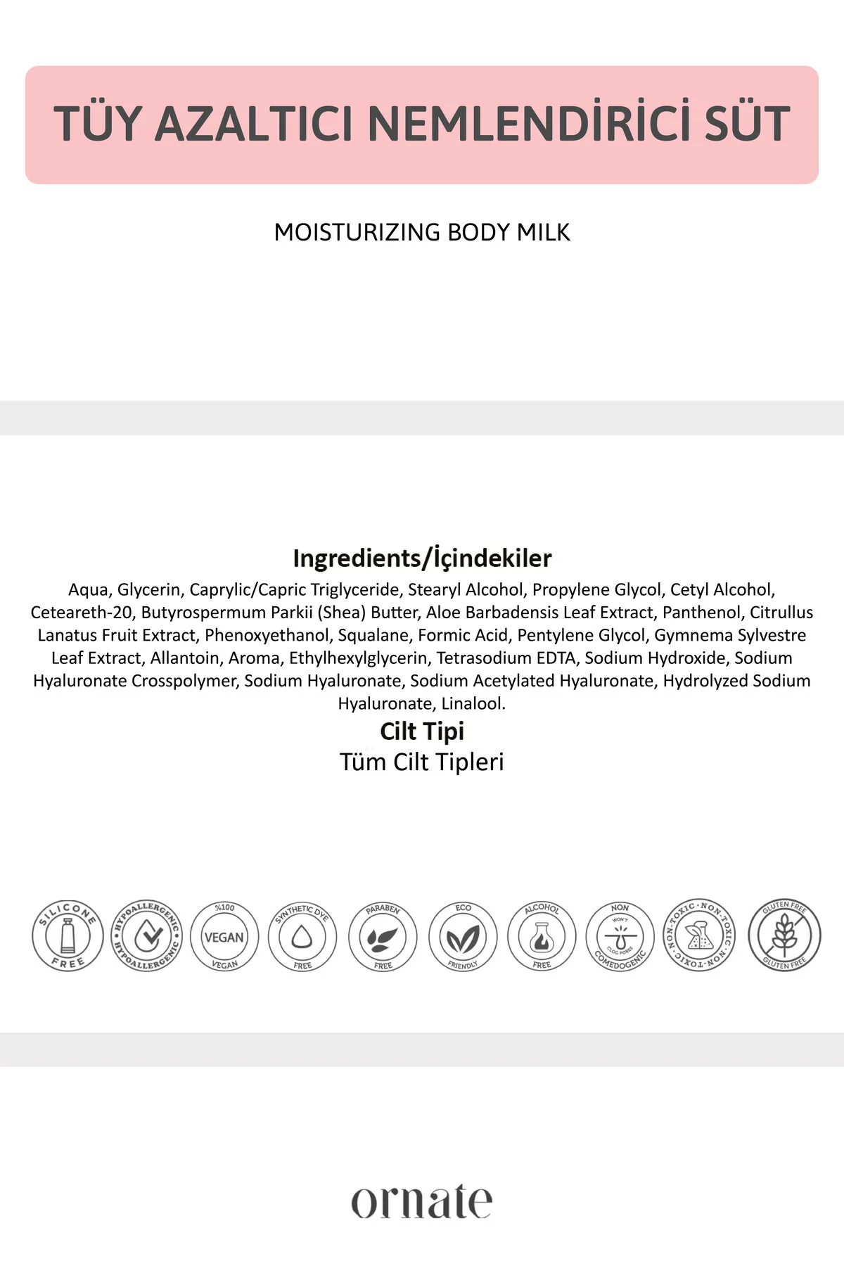 Yoğun Nemlendirici Vücut Sütü Losyonu Tüy Azaltıcı, Onarıcı 4d Hyaluronik Asit 250 Ml Vegan