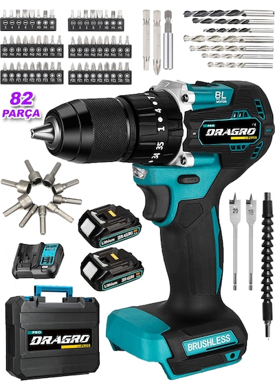 Dragro Alman DRG-799 Pro 799 VF 30 AH Darbeli Çelik Mandren Kömürsüz Motor Çift Akülü Şarjlı Vidalama Makinesi