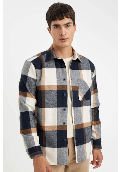 DeFacto Regular Fit Normal Kesim Kareli Oduncu Flanel Uzun Kollu Gömlek A5553AX24AUNV64 Lacivert