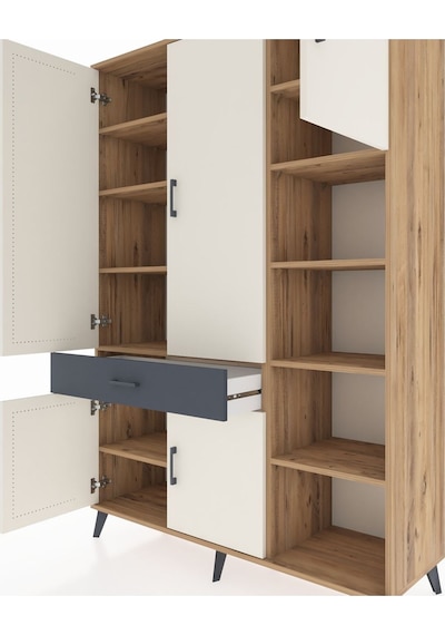 Hyperion Dolap 10 Raflı Tek Çekmeceli 5 Kapaklı 132x44x195 Çam-aytaşı/antrasit Aytası/antrasıt Hyperion Dolap 10 Raflı Tek Çekmeceli 5 Kapaklı 132x44x195 Çam-aytaşı/antrasit Aytası/antrasıt