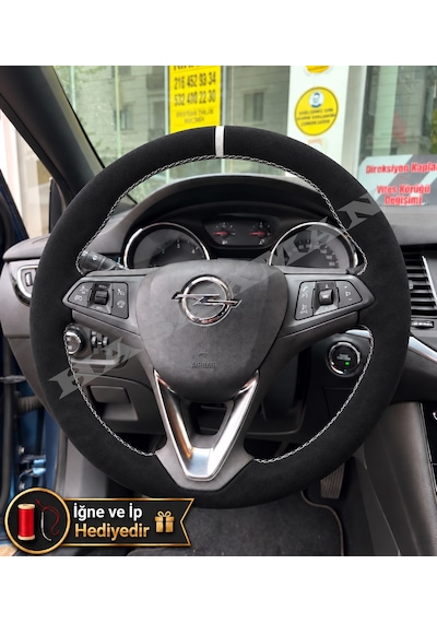 Opel Insignia B Dikme Direksiyon Kılıfı Full Alcantara Süet Gri Yüzük Ve Gri Dikiş 2017-2022 Siyah