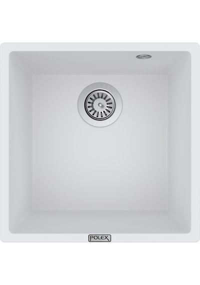 Polex Cristalüx Granit Evye P-X40 Beyaz Tezgah Altı Ve Tezgah Üstü Kare Mutfak Evyesi 53.8x44 CM