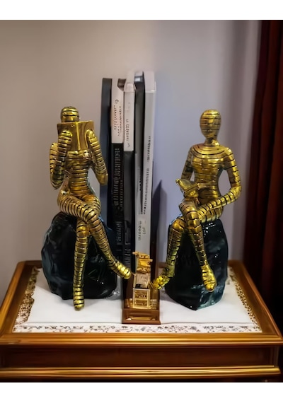Modern Soyut Kitap Okuyan 2 Li Biblo Seti Dekoratif Heykel Ev Ofis Kitaplık Hediyesi 15 Cm