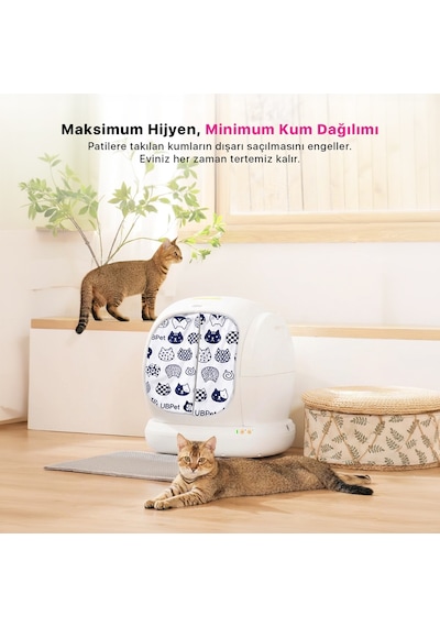 Ubpet C20 Uyumlu Kedi Tuvaleti Perdesi Kum Dağılım Önleyici Mıknatıslı Giriş, Premium Kumaş, Beyaz