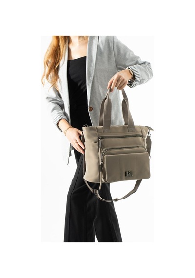 Baginn Nubuk-süet Dokulu Kadın Omuz Çantası Vegan Deri 38 33 Cm Çapraz Askılı Postacı Çanta Çok Cepli 19g Bej
