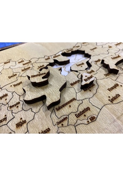 Ahşap Türkiye Haritası, Yapboz, Puzzle Streçli/kutusuz - 50x27,50cm