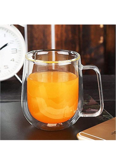 3b Trend 2 Adet Çift Cidarlı Cam Kupa Bardak Su Meşrubat Çay Saplı 250 Ml Şeffaf