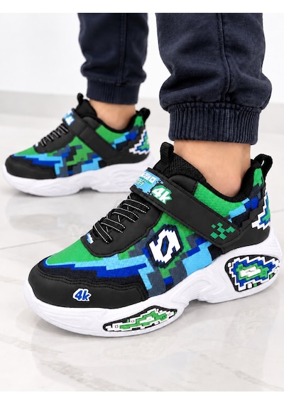 Papucumun Dünyası Çocuk Cırt Bantlı Kalın Tabanlı Piksel 3d Desenli Craft Tarzı Sneaker Yeşil Papucumun Dünyası Çocuk Cırt Bantlı Kalın Tabanlı Piksel 3d Desenli Craft Tarzı Sneaker Yeşil