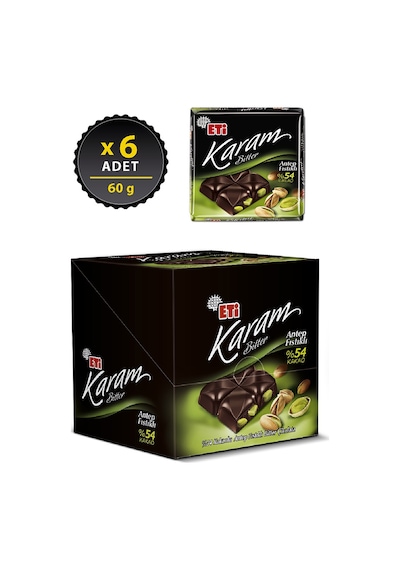Eti Karam %54 Kakaolu Antep Fıstıklı Bitter Çikolata 6 x 60 G