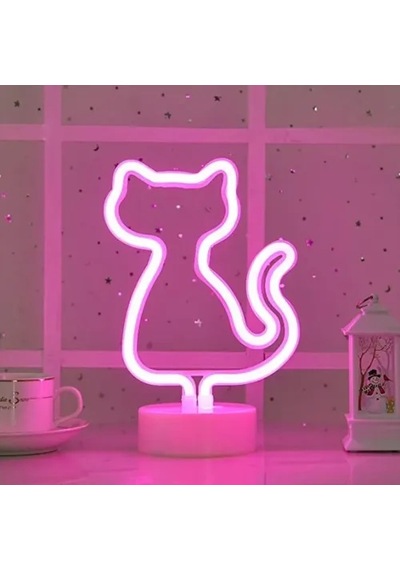 Neon Kedi Masa Gece Lambası Pembe Işık