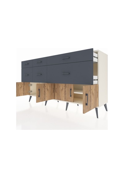 Kronos Konsol Tek Raflı 6 Çekmeceli 4 Kapaklı 176x59x99 Aytaşı-ça Aytaşı-çam/antrasit