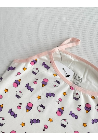 Alya Underwear Kız Çocuk Baskılı Ip Askılı Atlet Ve Slip Takımı Dondurma Baskılı