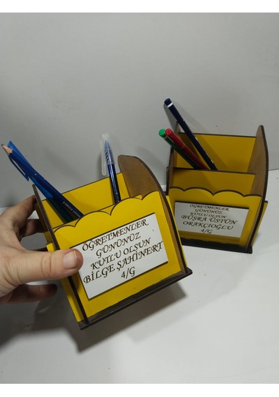 Kalemlik 2 Adet Renkli Kişiye Özel İsim Yazılı 3 Mm Mdf