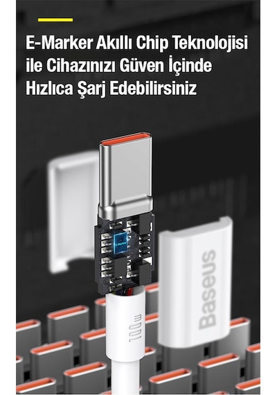 Baseus 1 Metre 5a 100w Ultra Hızlı Type C To Type C Şarj Ve Data Kablosu, Süper Dayanıklı, 480mbps