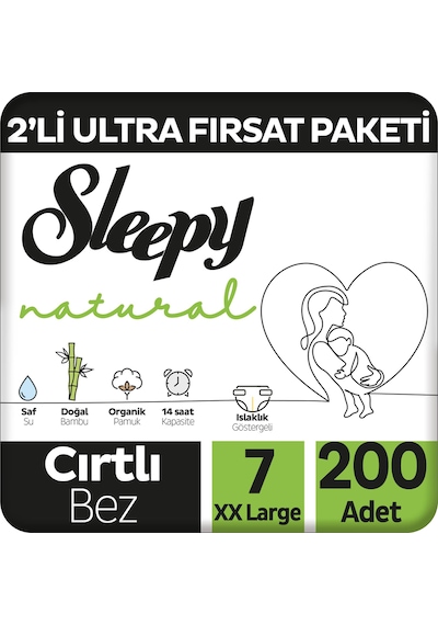 Sleepy Natural 2'li Ultra Fırsat Paketi Bebek Bezi 7 Numara 200 Adet 5'li