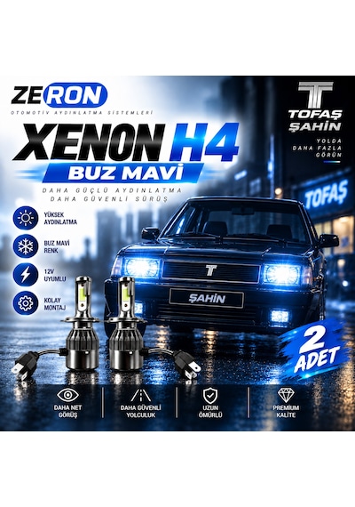 Tofaş Şahin Xenon H4 Buz Mavi Led Far Ampulü 12v - 2 Adet Yüksek Aydınlatma Kolay Montaj