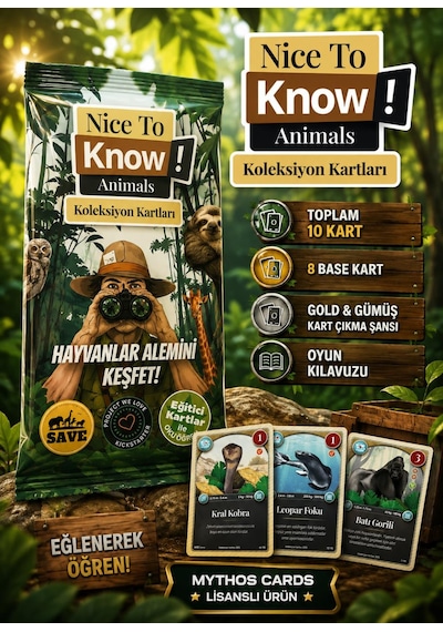 Mythos Cards Nice To Know Animals Koleksiyon Kartları 10'lu Paket Eğitici Ve Öğretici Kart Oyunu