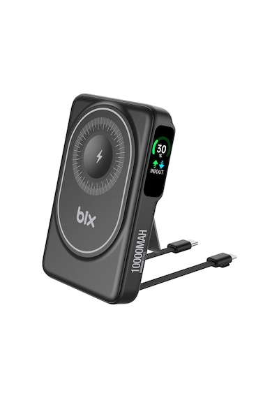 Bix Tpb16 10000 Mah Oled Ekranlı Manyetik Kablosuz Powerbank 20w Pd Hızlı Şarj Ve 15w Magsafe Siyah