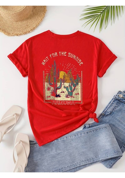 Uyguntarz Unisex Arizona Baskılı Oversize Tshirt Kırmızı