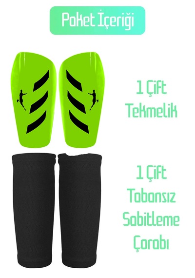 Pro Futbol Tekmeliği Çoraplı Çocuk Yetişkin Kaval Koruyucu Tekmel Yeşil