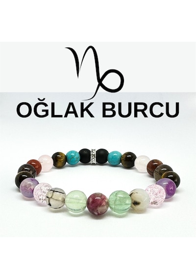 Oğlak Burcu Bilekliği 8mm Doğaltaş Bileklik - 18 Cm Çok Renkli