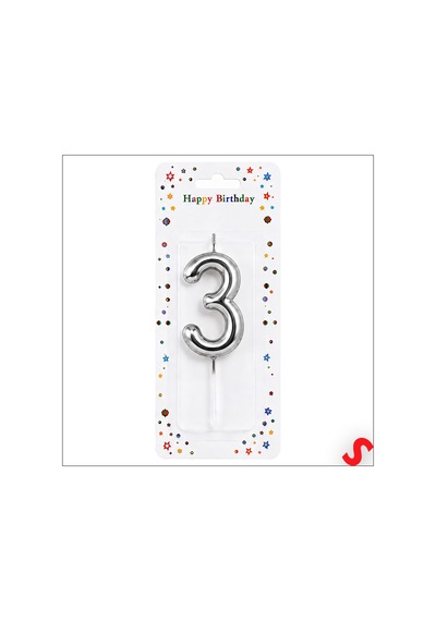 3 Rakam Mum Gümüş - 10 Cm