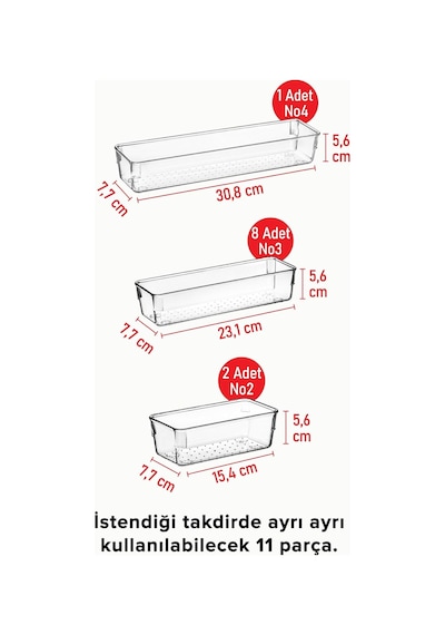 11'li Set Modüler Mutfaklarda Çekmece Içi Kaşıklık Organizer Düzenleyici Şeffaf Şeffaf 40 X 50 Diğer