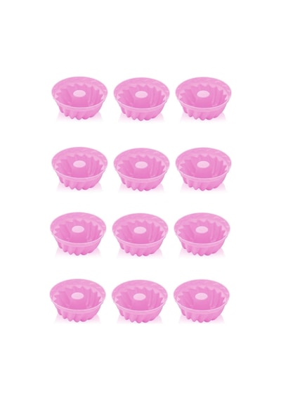 12'li Silikon Muffin, Mini Kek Kalıbı Pembe Silikon Pembe Diğer