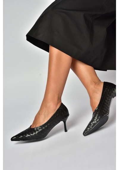 Fox Shoes Z676026009 Siyah Örgü Modelli İnce Topuklu Kadın Stiletto Ayakkabı