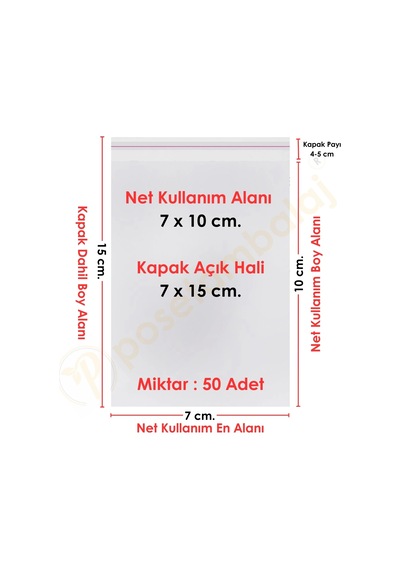 7x10+5 Cm. 7x15 50 Adet Şeffaf Bantlı Yapışkanlı Opp Poşet