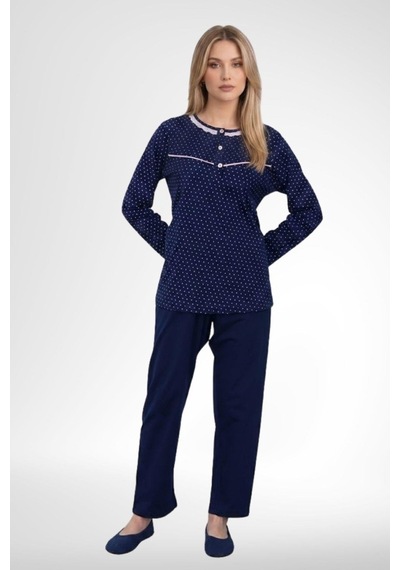 Mecit Pijama Mecit 6388 Lacivert %100 Pamuk Büyük Beden Kadın Pijama Takımı