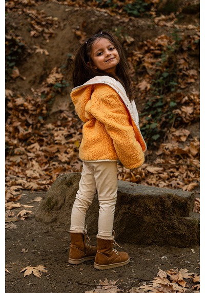 Luckka Heritage Puffy Astarlı Peluş Bebek Çocuk Ceket - Kopüşonlu Peluş Mont - Ztpufceket Turuncu