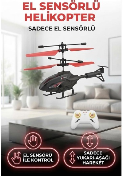Hareket Sensörlü Kumandalı Şarjlı Kırmızı Helikopter - Oyuncak Helikopter
