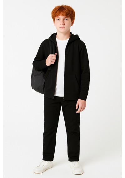 Giyicem G2025-3 Basic Fermuarlı Kapüşonlu Unisex Okul Sweatshirt - Siyah