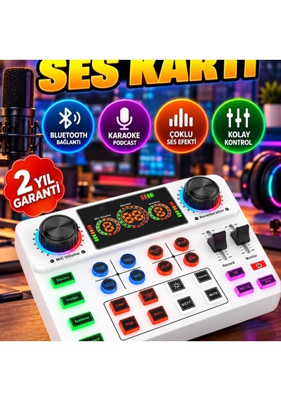 Bluetooth Destekli Canlı Yayın Ses Kartı Karaoke, Podcast Ve Efekt Kontrollü