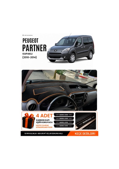 Peugeot Partner Kapaklı 2010-2014 Uyumlu Torpido Örtüsü - Siyah Kahverengi