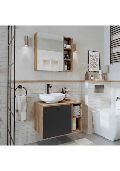 Lotus Lavabolu Mdf 65 Cm Banyo Dolabı + Aynalı Üst Dolap Atlantik Çam - Antrasit Lotus Lavabolu Mdf 65 Cm Banyo Dolabı + Aynalı Üst Dolap Atlantik Çam - Antrasit