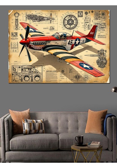 Eski Çizim Uçak Tasarımı Dekoratif Kanvas - Mdf Ahşap Tablo