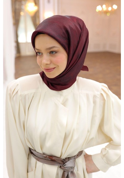 Silk Home Desenli Shiny Eşarp - 8647 - Bordo Siyah Bordo Siyah