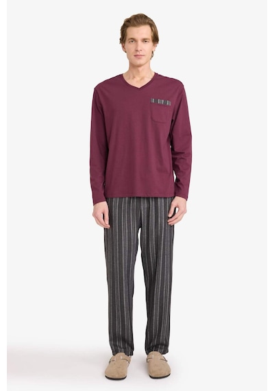 Defacto Regular Fit Çizgili Uzun Kollu 2li Flanel Takım G8179ax26spbr170 Bordo-br170