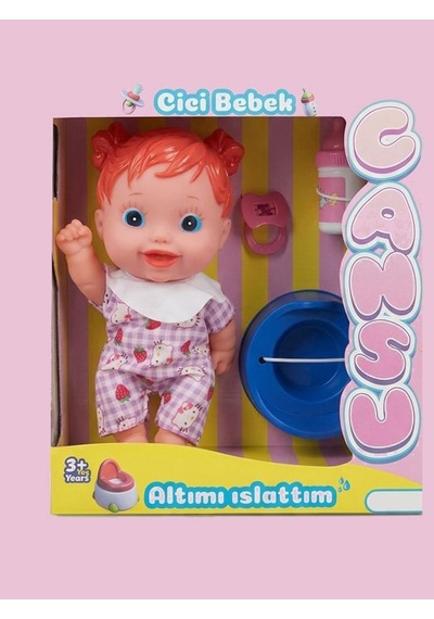 Cansu Bebek: Altını Islatan Renkli Saçlı 4 Parçalı Biberonlu Emzikli Lazımlıklı Oyuncak Bebek Seti Turuncu