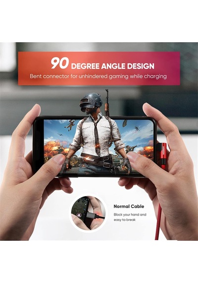 Örgülü 90 Lightning Apple Uyumlu iPhone Oyuncu Şarj Kablosu, Kırmızı, 1 Metre